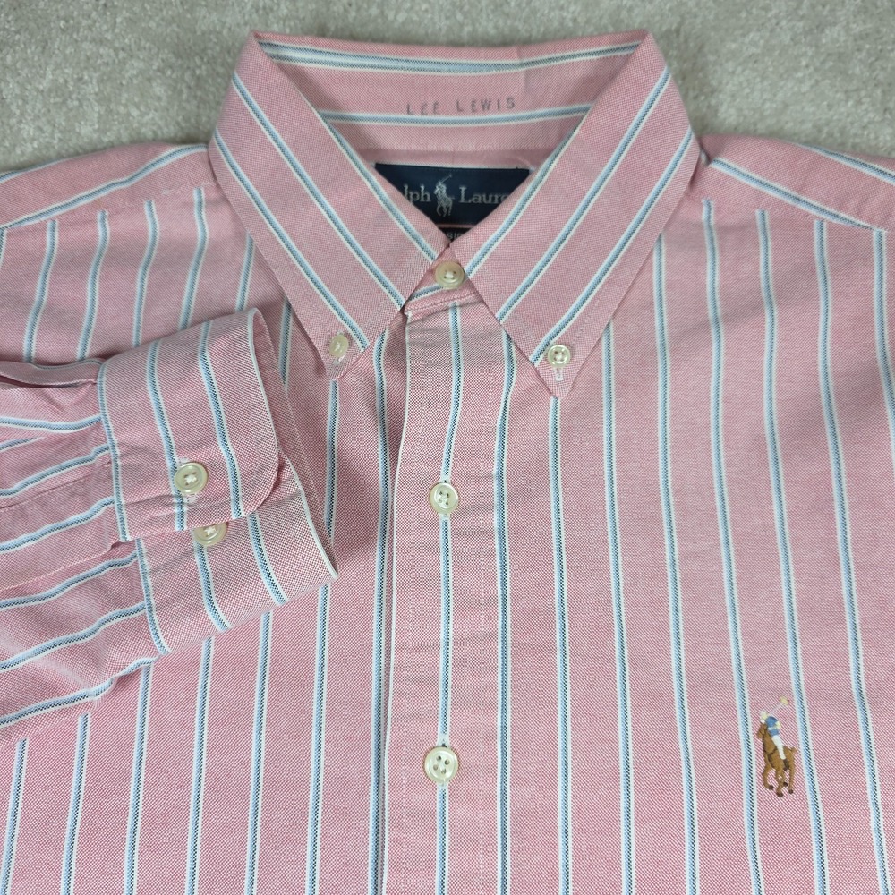 Ralph Lauren Dress Shirt Mens 16 32/33 Pink Striped Cotton Oxford Classic Fit
